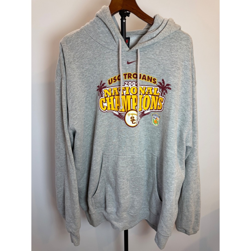 Nike USC Trojans 2004 National Champions Hoodie Gray Center Swoosh XXL Vintage